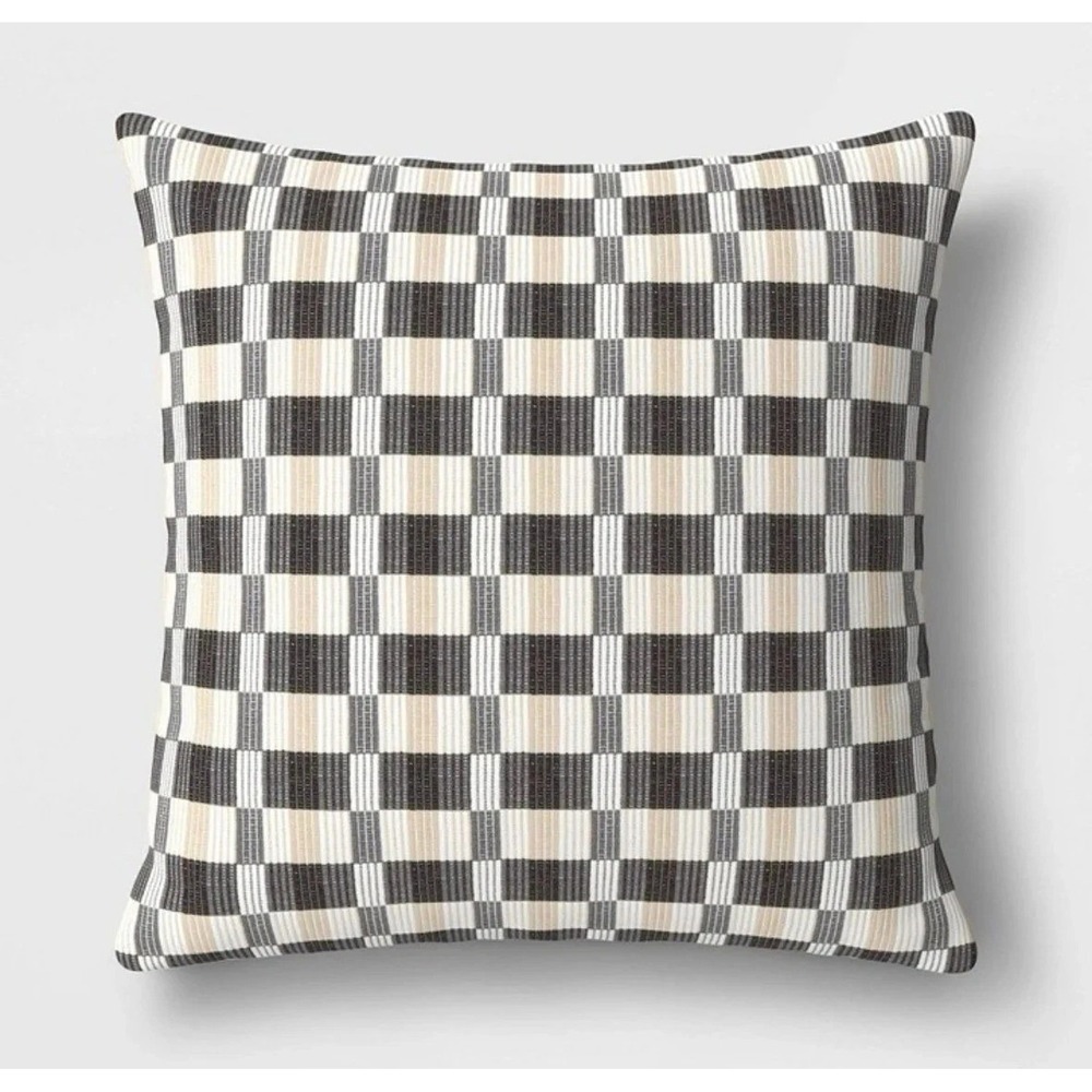 24" Woven Linework Square Throw Pillow Black/Neutral - Threshold, Target